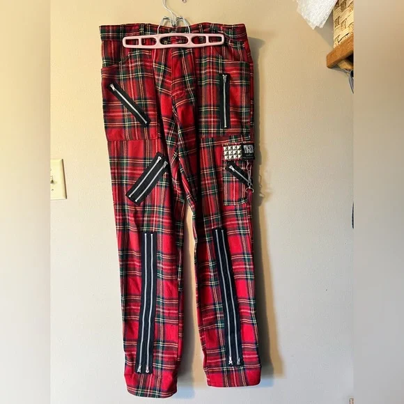 Tiger of London sz 32x32 red tartan wooly plaid bondage zip pants. - Picture 2 of 9